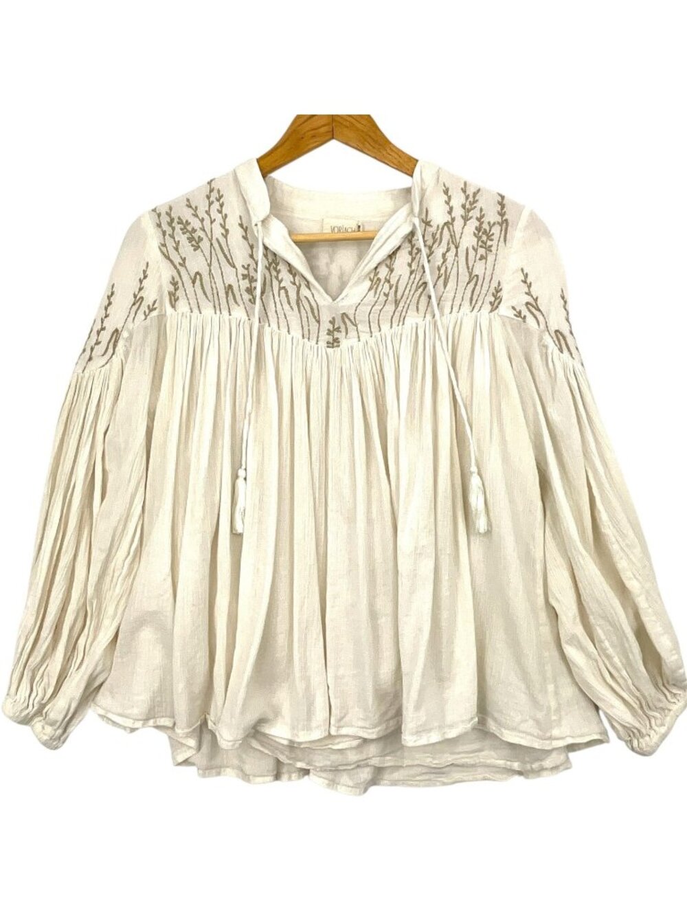 Voriagh Marla Blouse Womens S/M White Embroidered *READ* Boho Tunic Long Sleeve